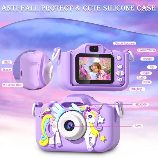 Kids Mini Camera Unicorn 1080P HD 2-Inch Screen